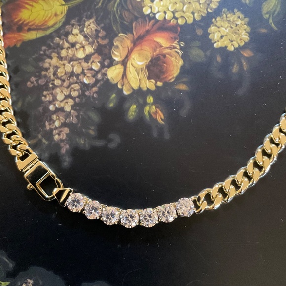 Melinda Maria Julian Cuban Chain 18" Necklace Simulated Diamonds 18K Gold Plated - Picture 6 of 6